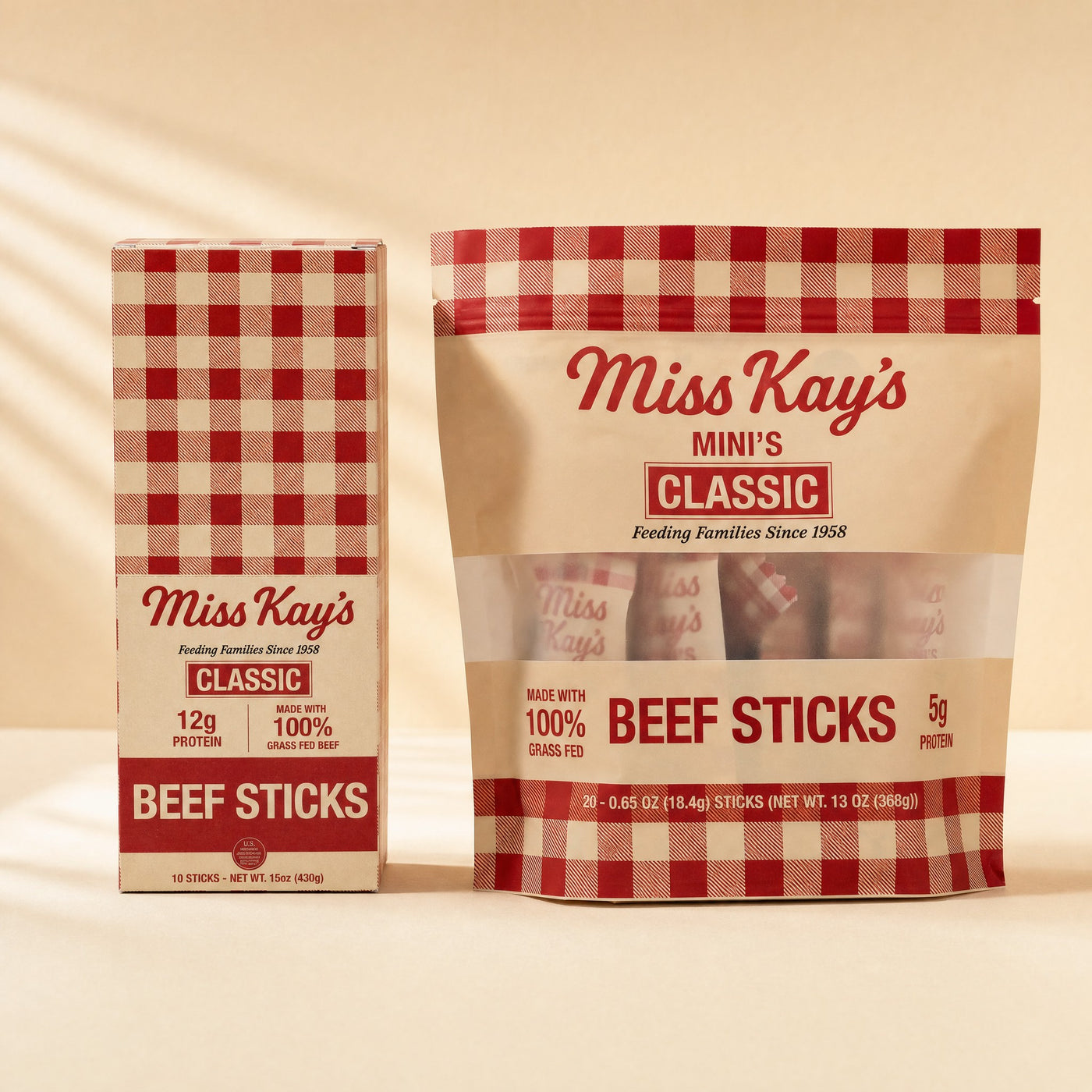 Miss Kay's Family Bundle — Classic beef sticks carton and Mini's pouch