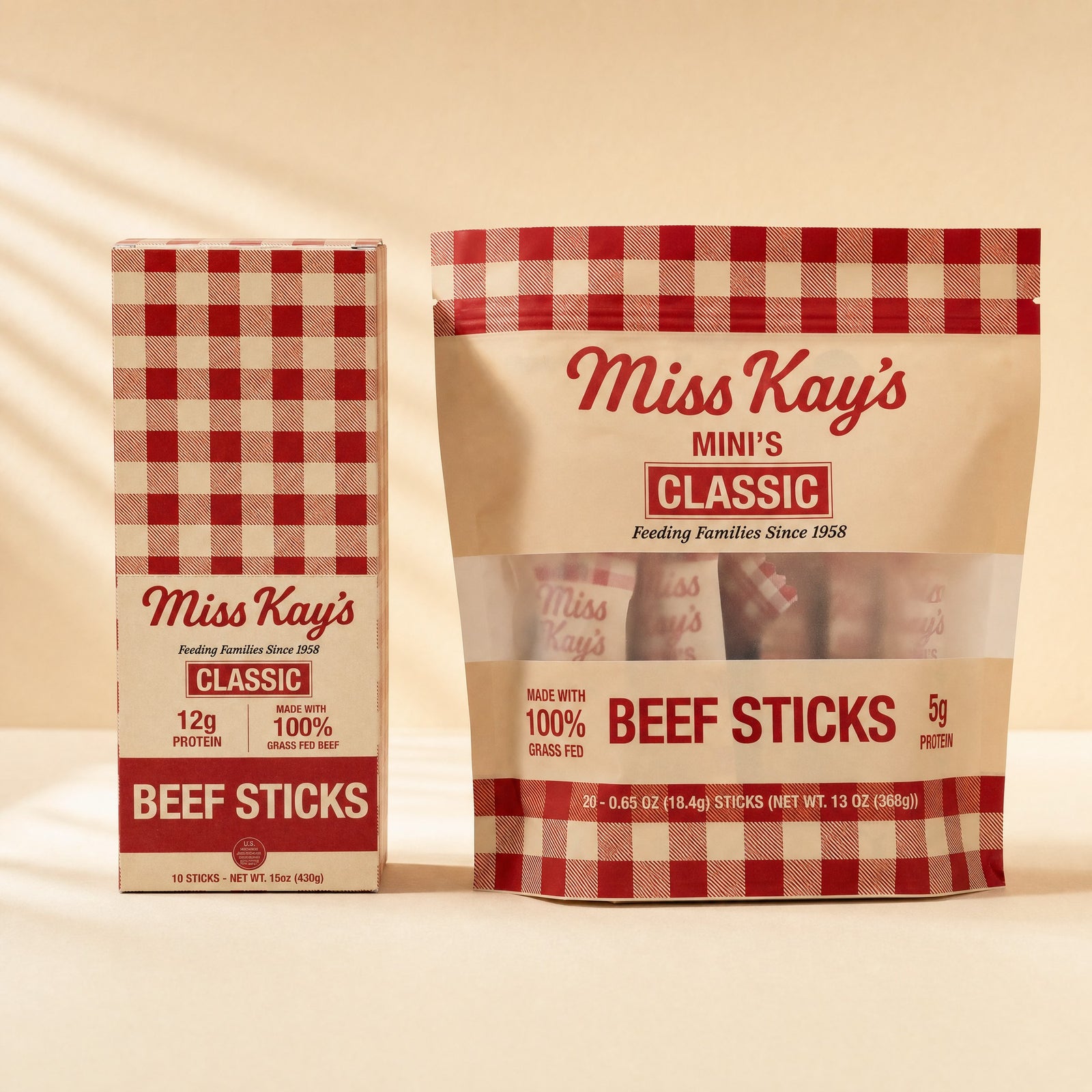 Miss Kay's Family Bundle — Classic beef sticks carton and Mini's pouch